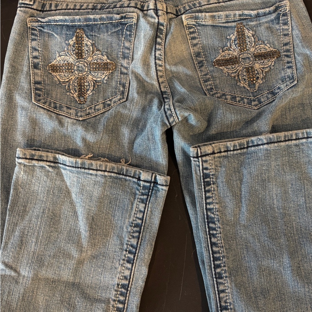 Miss Me Blue Boot Cut Jeans with Embellished Pockets